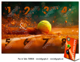 Plan de table mariage tennis terre battue personnalisé