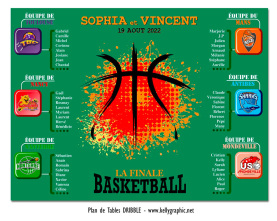 Plan de table mariage basket terrain basketball personnalisé