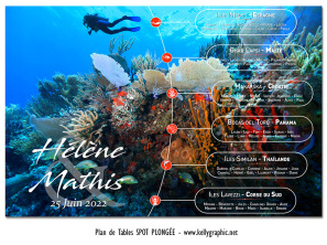 Plan de table mariage plongée sous marine coraux fond marin