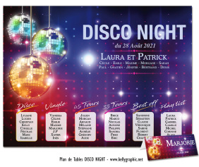 plan de table mariage disco vintage personnalisé musique boule a facette