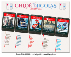 plan de table mariage joystick console jeux vidéo geek personnalisé switch disquettes