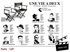 plan de table mariage clap cinéma vintage acteurs films rétro personnalisé films vintage