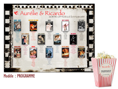 plan de table mariage affiches films programme cinéma vintage rétro affiches