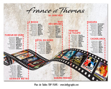 plan de table mariage affiches rétro cinéma bobines films personnalisées affiches