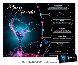 plan de table mariage cocktail néon mixologie bar cocktails moderne personnalisé