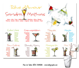 plan de table mariage mixologie croquis cocktails élégants personnalisés
