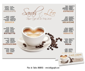 plan de table mariage café arabica tasse cœur coffee bar personnalisé