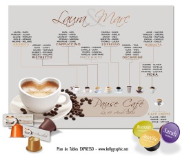 plan de table mariage expresso café cappuccino moka personnalisé