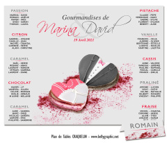 plan de table mariage macarons forme de cœur mariés romantique personnalisé
