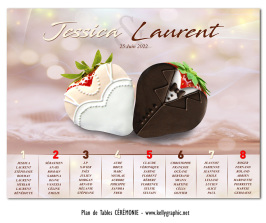 plan de table mariage fraise déguisées robe de mariés chocolat romantique