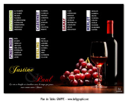 plan de table mariage vin rouge merlot cabernet pinot noir personnalisé