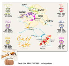 plan de table mariage terroir champenois carte vignobles vins champagne cépages raisins