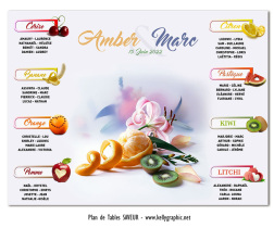 plan de table mariage fruits fleurs verger champêtre personnalisé