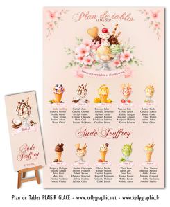 plan de table mariage plaisir glacé rose poudré coupes glacées gourmandes personnalisé