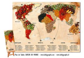 plan de table mariage planisphère épices du monde voyage personnalisé