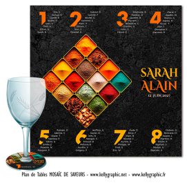 plan de table mariage ardoise épices colorées safran paprika personnalisé
