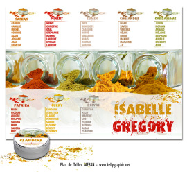 plan de table mariage safran curry cardamome épices du monde personnalisé