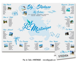 plan de table mariage Martinique personnalisé fleurs tropicales culture créole Antilles