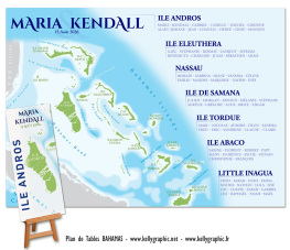 plan de table mariage Bahamas carte îles lagon turquoise voyage personnalisé