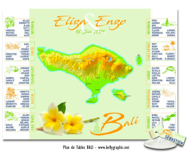 plan de table mariage Bali carte géographique Indonésie voyage personnalisé