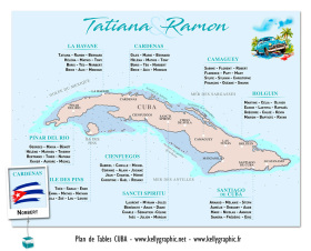 plan de table mariage Cuba carte maritime voyage personnalisé