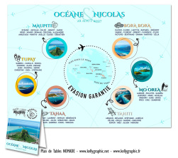 plan de table mariage Nomade Bora Bora Tahiti Polynésie lagon bleu personnalisé