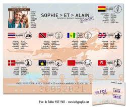 plan de table mariage Visit Pass drapeaux pays tampons visa personnalisé