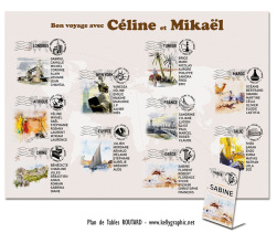 plan de table mariage Routard aquarelle voyage souvenirs personnalisés