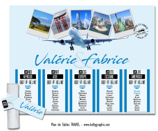 Plan de table mariage voyage tampons passeport codes IATA destinations monde personnalisé